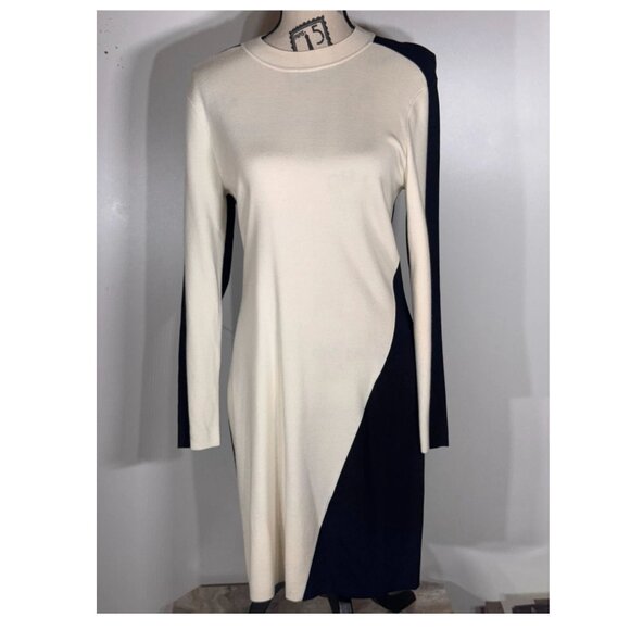 Rag & Bone Wool Knit Navy / Cream Sweater Dress, Womens Size Large - Picture 2 of 5